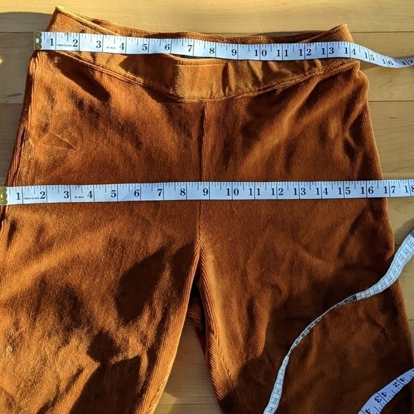 Simons velour velvet cordoroy leggings pants rust brown size Large C5 - Picture 8 of 8